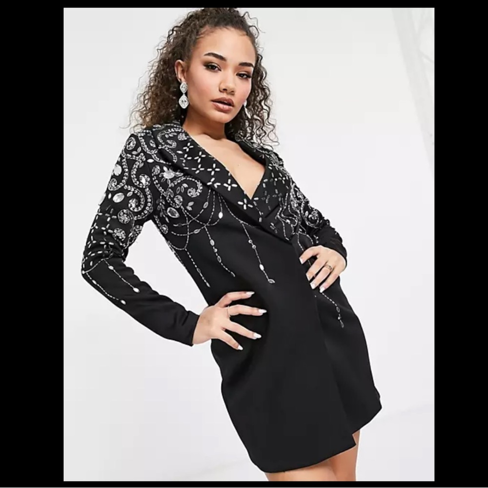 ASOS Brand New Black Coat Dress with Silver Rhinestones